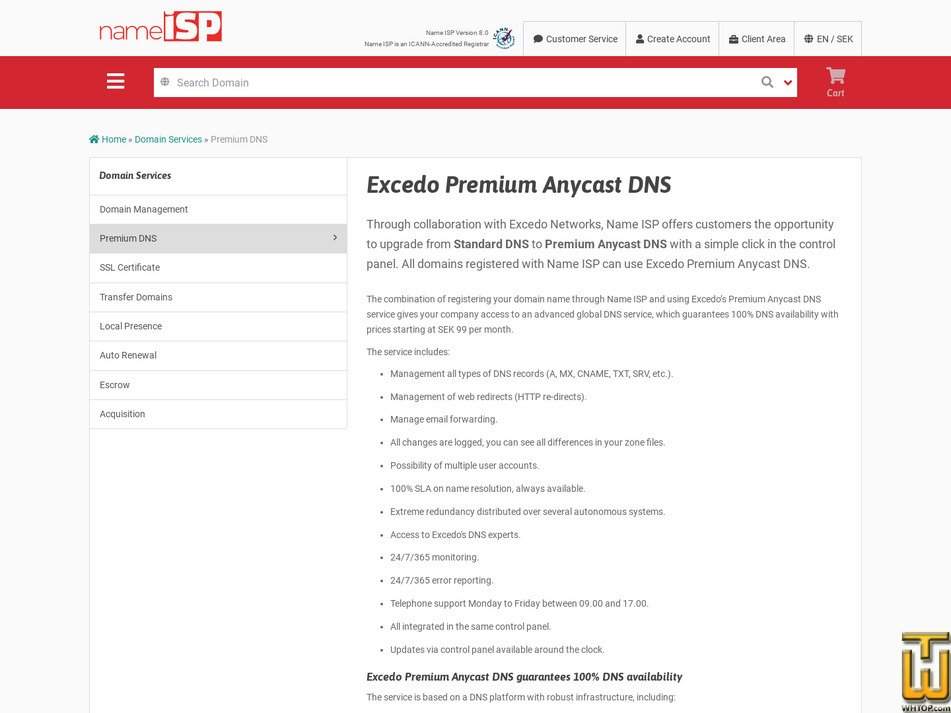 Taken on 6 May, 2026 screenshot of Excedo Premium Anycast DNS from nameisp.com