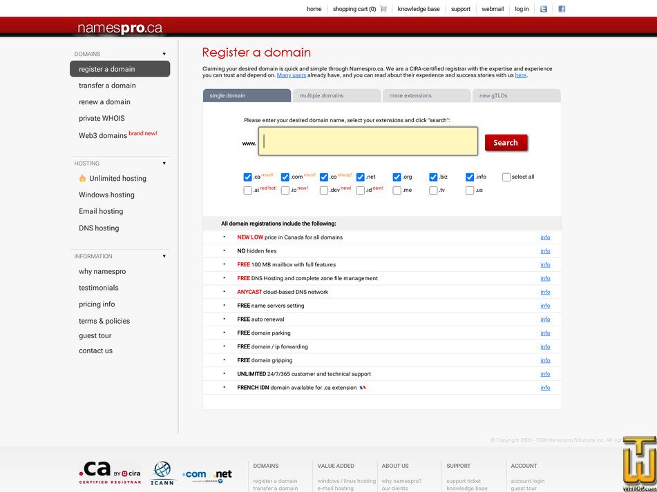 Taken on 10 May, 2026 screenshot of .com from namespro.ca