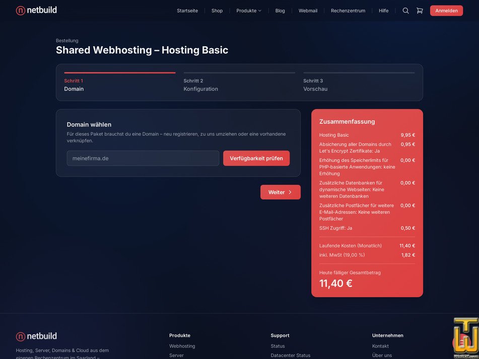screenshot of Hosting Basic from netbuild.net
