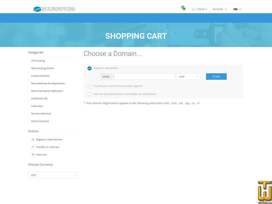 screenshot of Hosting Mx1 from netcrohosting.com