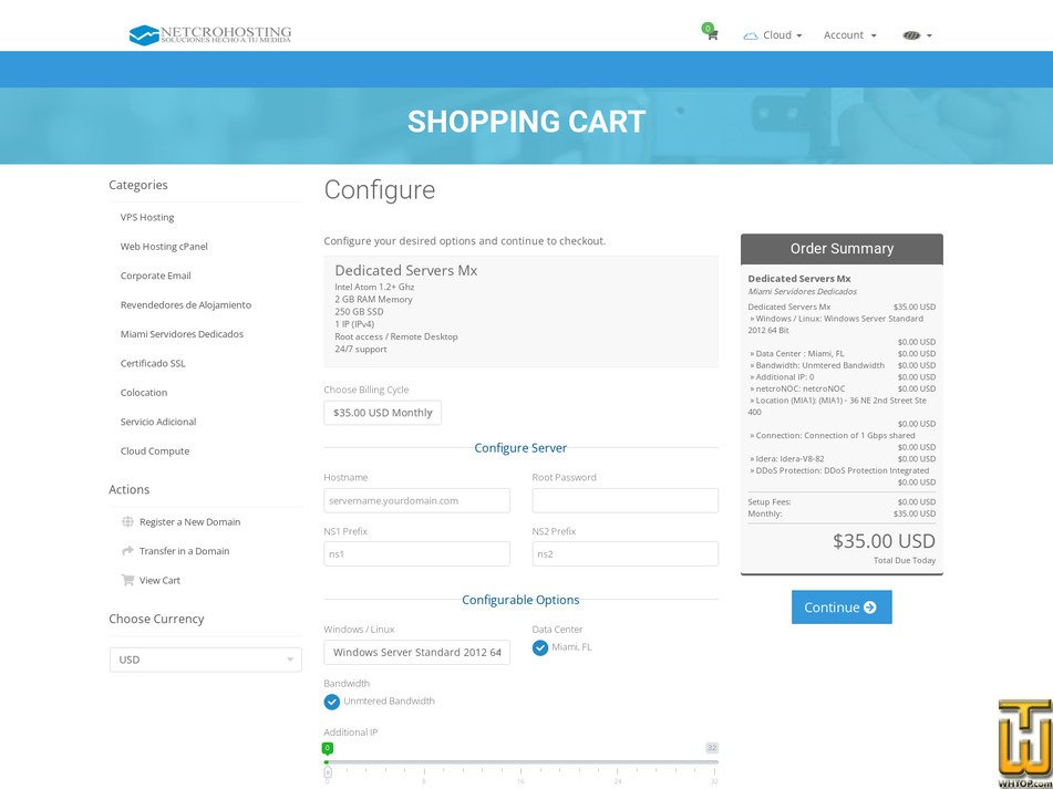 screenshot of Dedicated Servers Mx from netcrohosting.com