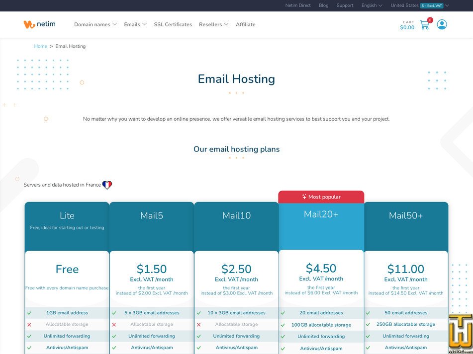 capture d'écran de Mail50+ de netim.com