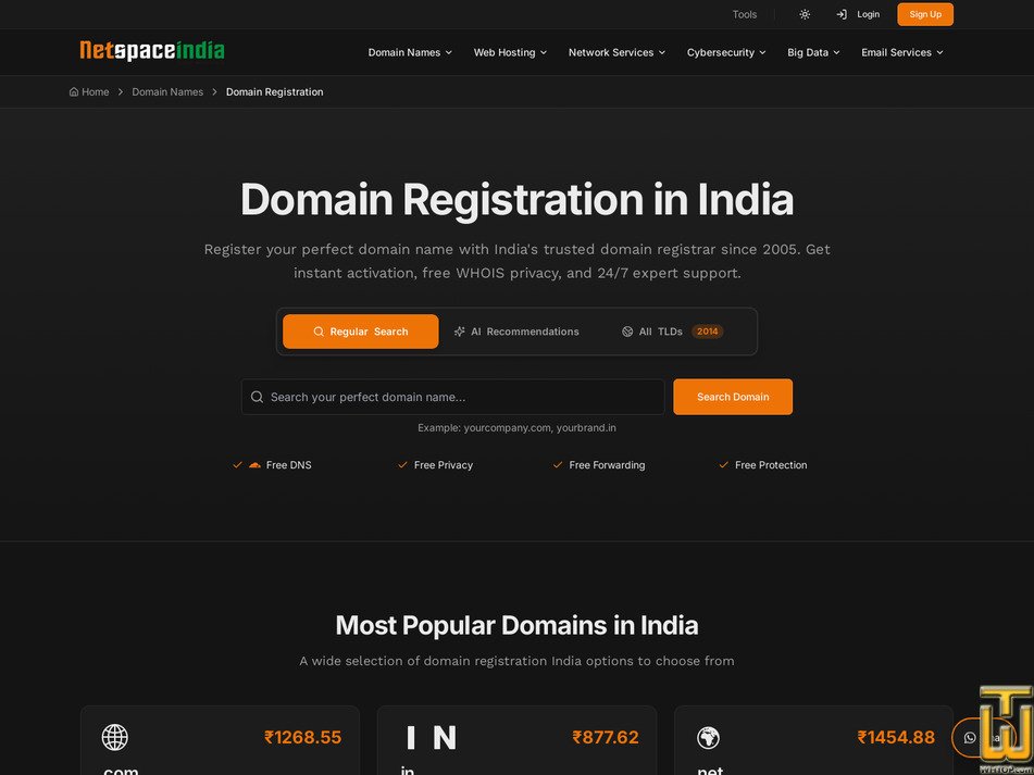 Taken on 24 July, 2026 screenshot of .COM from netspaceindia.com