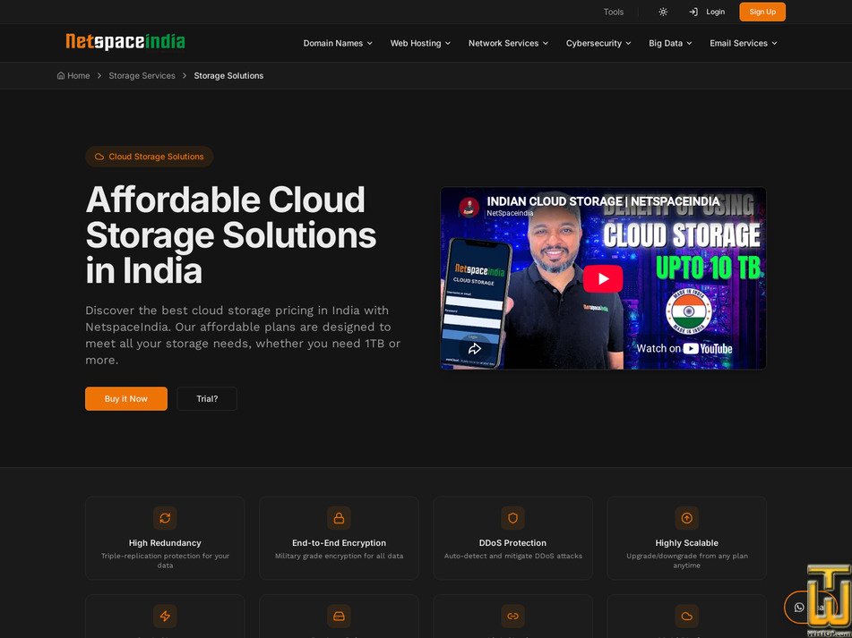 Taken on 24 July, 2026 screenshot of 100 GB Storage from netspaceindia.com