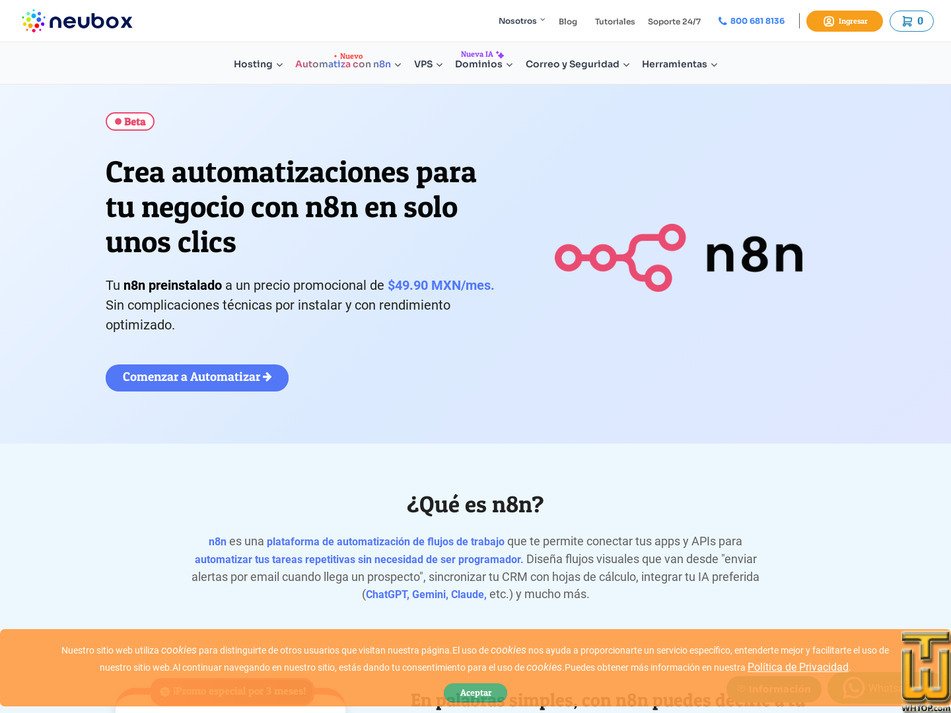 captura de pantalla de n8n Comienza (Managed) desde neubox.com
