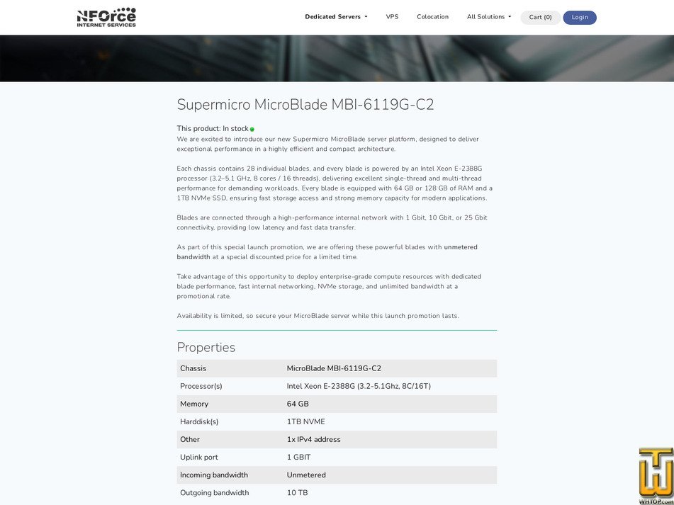 screenshot of Supermicro MicroBlade MBI-6119G-C2 (64GB) from nforce.com