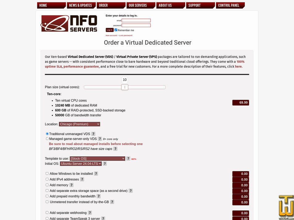 Taken on 3 May, 2026 screenshot of Two-core from nfoservers.com