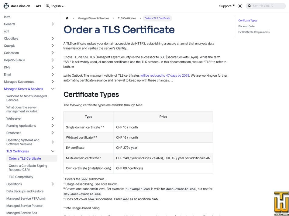 Taken on 17 May, 2026 screenshot of Single domain TLS certificate from nine.ch