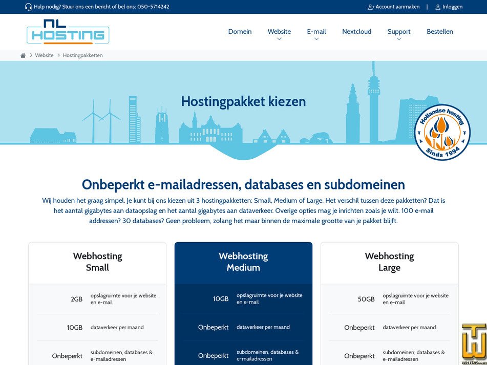 screenshot of Webhosting Large from nlhosting.nl