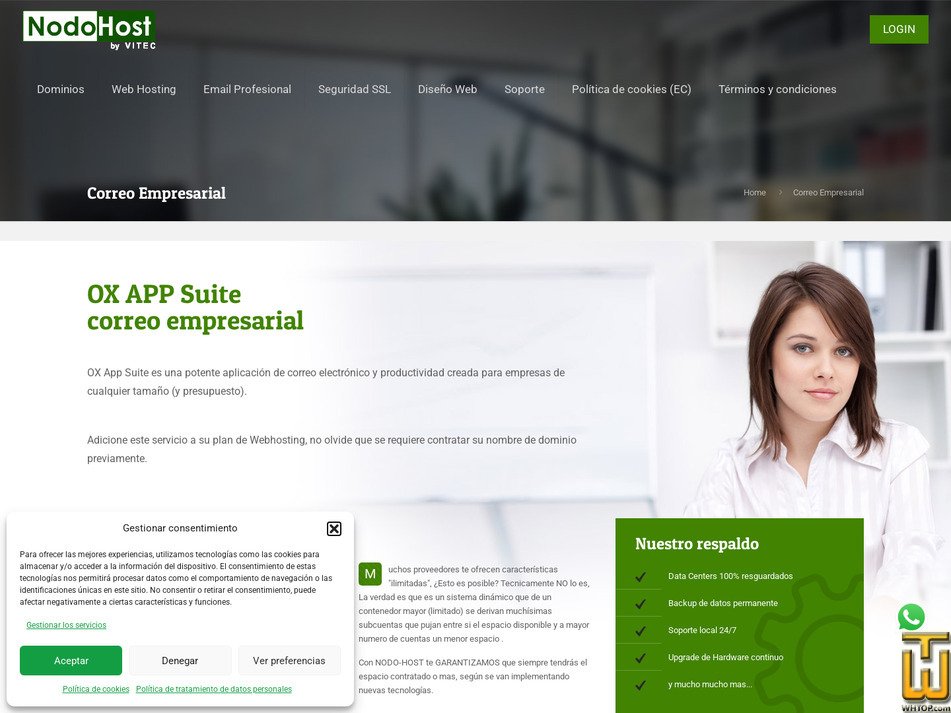 Taken on 3 August, 2026 screenshot of CORREO OX App Suite from nodohost.com