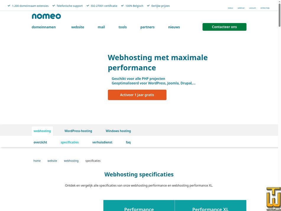 Taken on 22 September, 2026 screenshot of Webhosting performance XL from nomeo.be