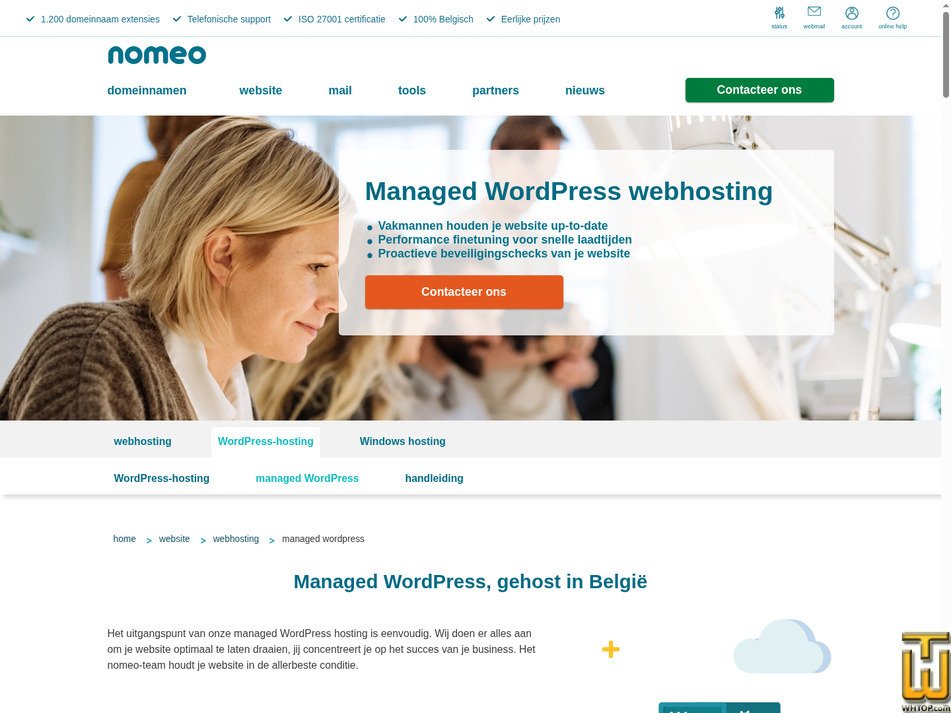 Taken on 22 September, 2026 screenshot of Managed WordPress webhosting from nomeo.be