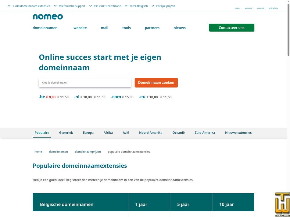 Taken on 22 September, 2026 screenshot of .COM from nomeo.be