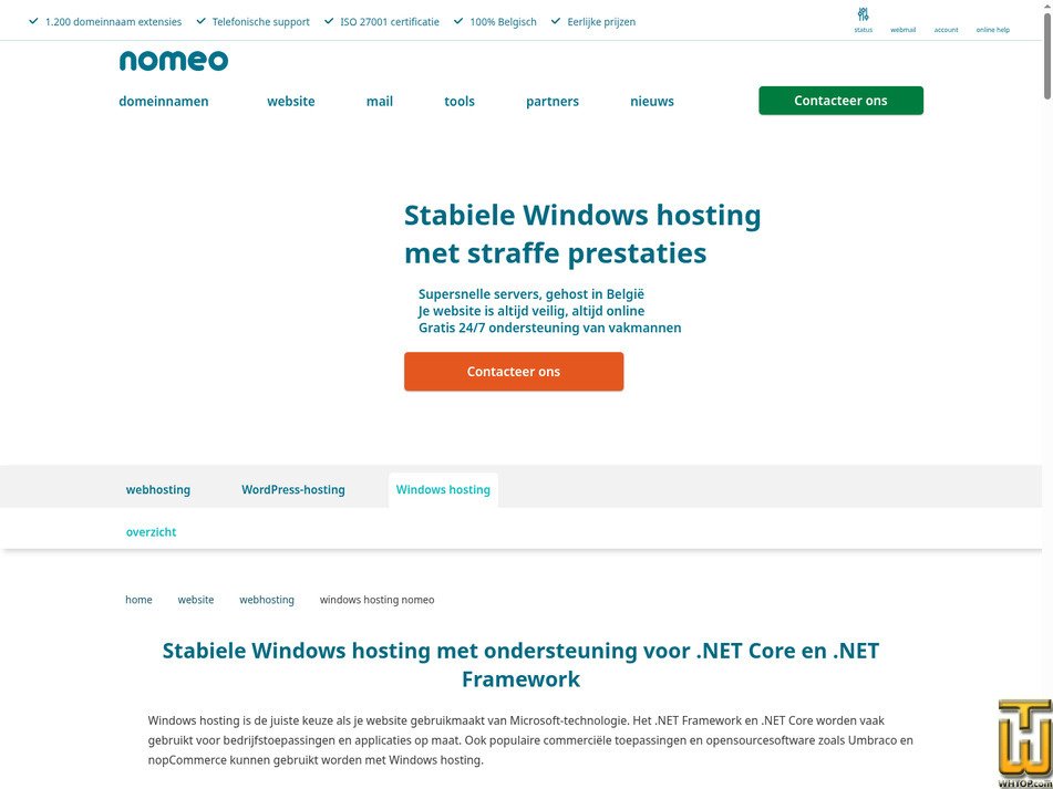 Taken on 22 September, 2026 screenshot of Windows hosting from nomeo.be