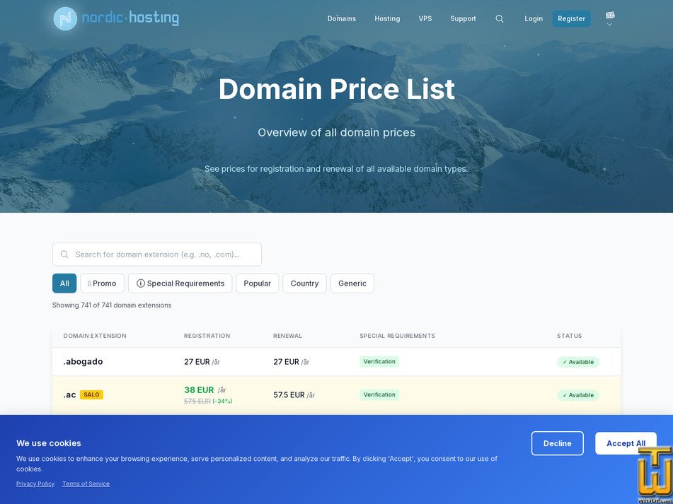 Taken on 16 February, 2026 screenshot of .com from nordic.hosting