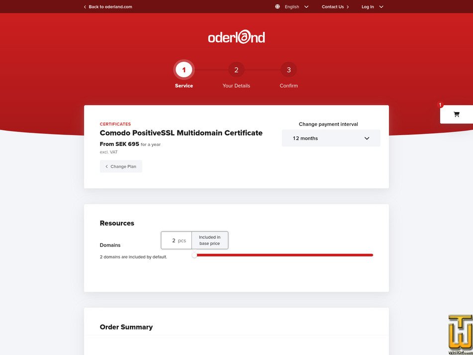 Taken on 27 April, 2026 screenshot of Comodo PositiveSSL Multidomain Certificate from oderland.se