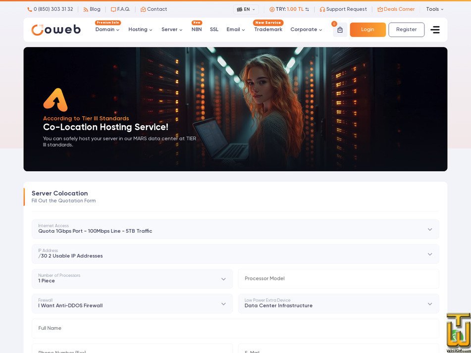 screenshot of Server Colocation from oweb.net.tr