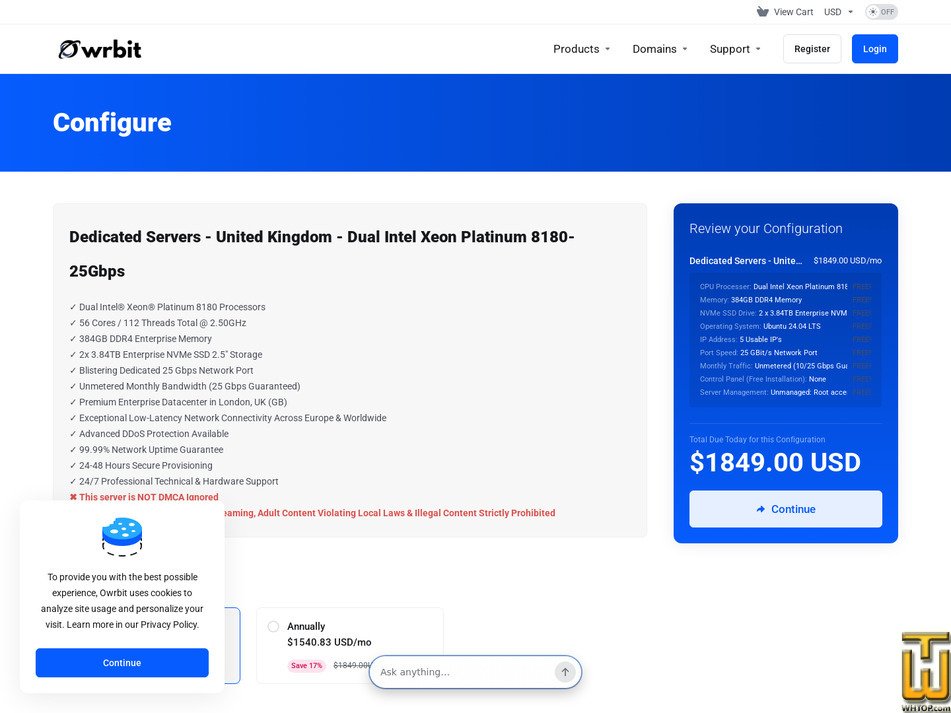 Taken on 14 September, 2026 screenshot of Dual Intel Xeon Platinum 8180 - (London, UK) from owrbit.com