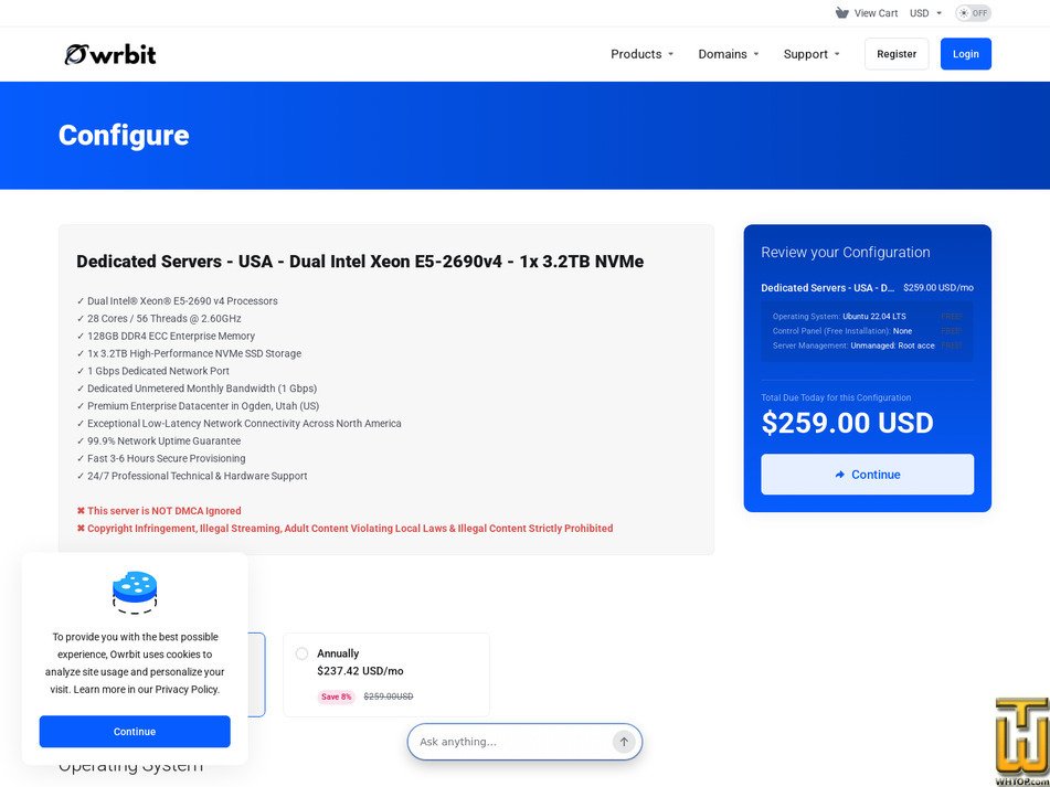 Taken on 12 September, 2026 screenshot of Dual Intel Xeon E5-2690v4 - (Ogden, Utah, US) from owrbit.com