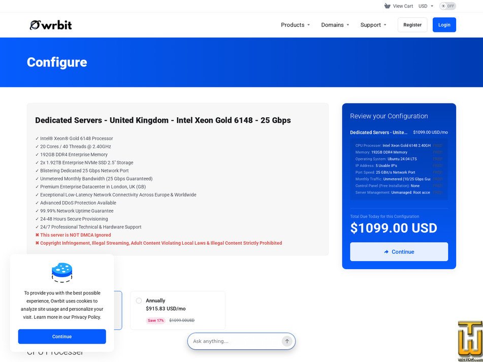 Taken on 14 September, 2026 screenshot of Intel Xeon Gold 6148 - (London, UK) from owrbit.com