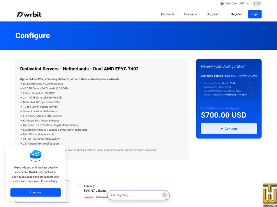 Taken on 14 September, 2026 screenshot of Dual AMD EPYC 7402 - Netherlands from owrbit.com