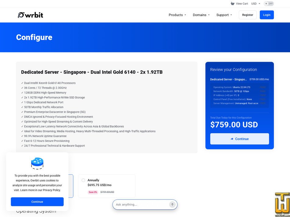 Taken on 14 September, 2026 screenshot of Dual Intel Gold 6140 - (Singapore) from owrbit.com