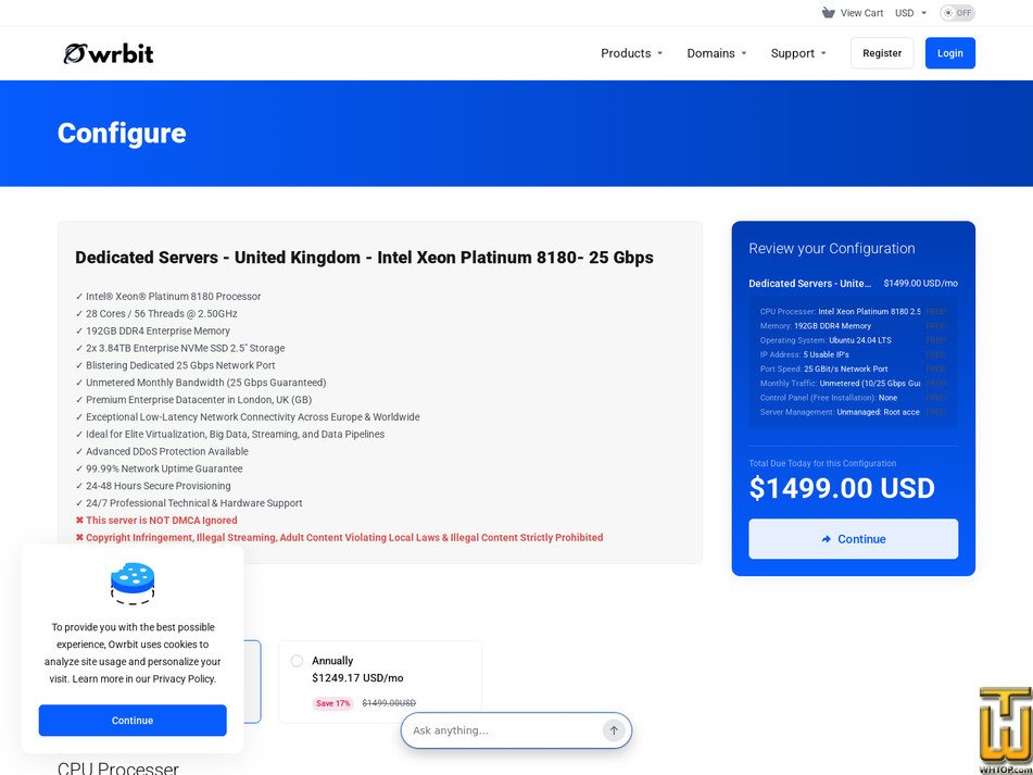 Taken on 14 September, 2026 screenshot of Intel Xeon Platinum 8180 - (London, UK) from owrbit.com