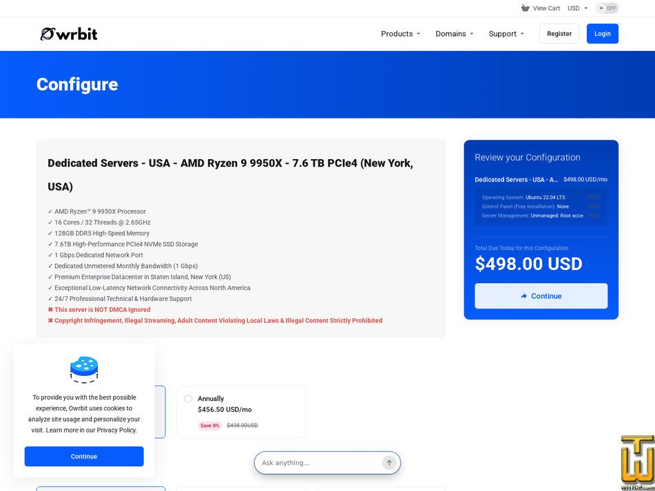 Taken on 12 September, 2026 screenshot of AMD Ryzen 9 9950X - (New York, USA) from owrbit.com