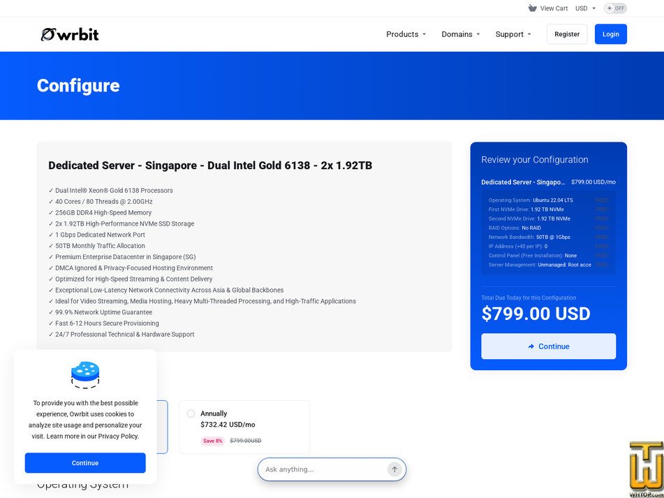 Taken on 14 September, 2026 screenshot of Dual Intel Xeon Gold 6138 - Singapore from owrbit.com