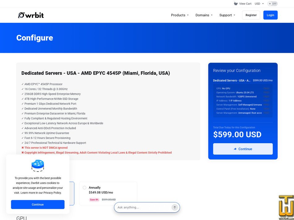 Taken on 14 September, 2026 screenshot of AMD EPYC 4545P - (Miami, Florida, USA) from owrbit.com