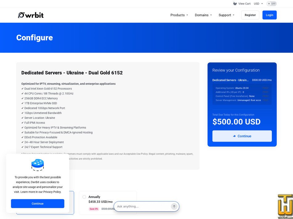 Taken on 12 September, 2026 screenshot of Dual Intel Xeon Gold 6152 - Ukraine from owrbit.com