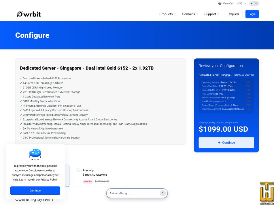 Taken on 14 September, 2026 screenshot of Dual Intel Gold 6152 - (Singapore) from owrbit.com
