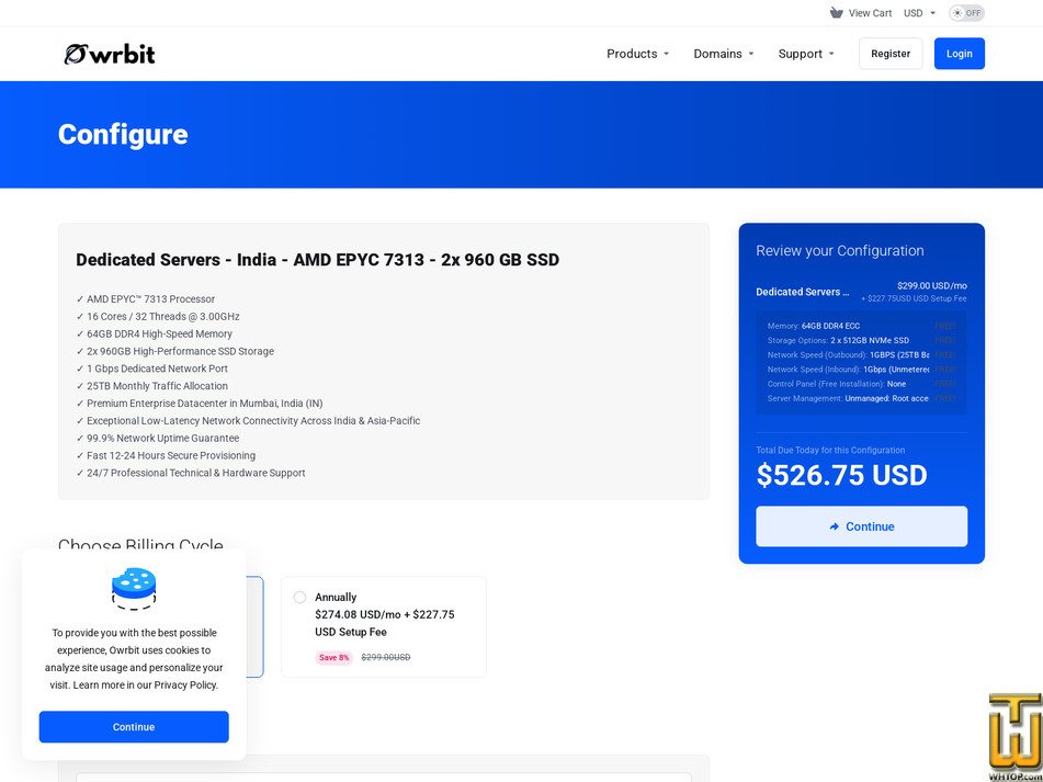 Taken on 12 September, 2026 screenshot of AMD EPYC 7313 - (Mumbai, India) from owrbit.com