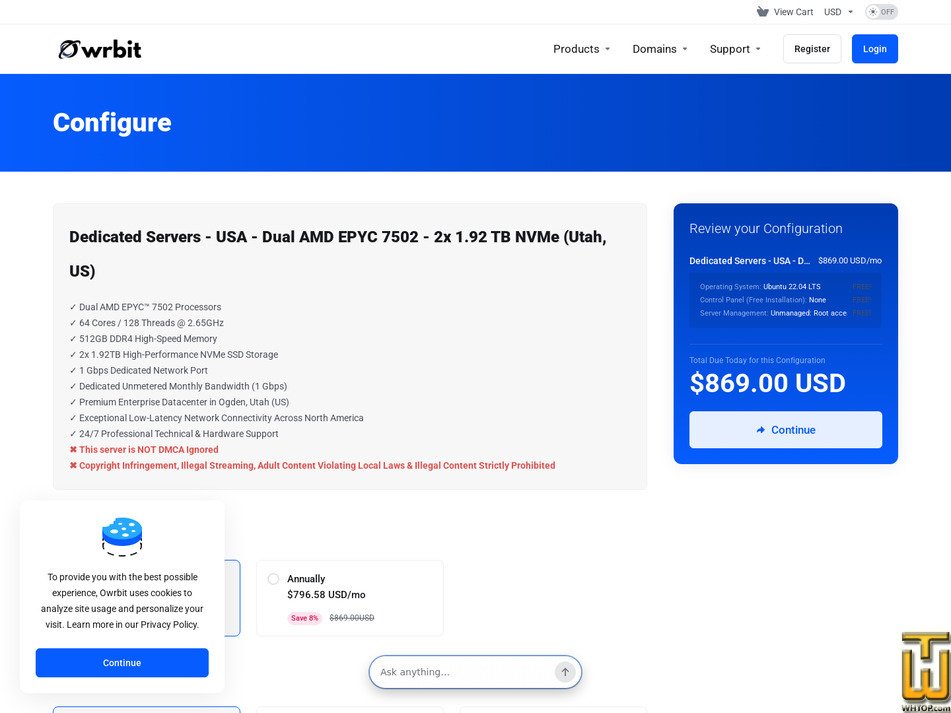 Taken on 14 September, 2026 screenshot of Dual AMD EPYC 7502 - (Utah, USA) from owrbit.com