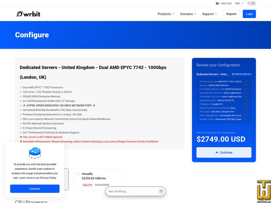 Taken on 14 September, 2026 screenshot of Dual AMD EPYC 7742 - (London, UK) from owrbit.com