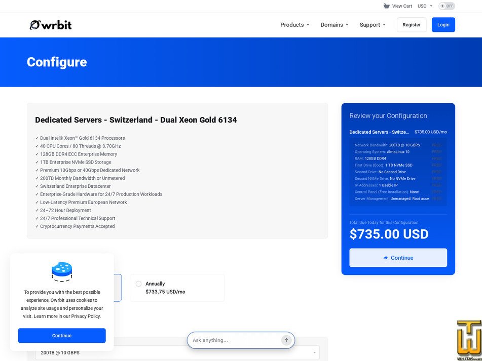 Taken on 14 September, 2026 screenshot of Dual Intel Xeon Gold 6134 - Switzerland from owrbit.com