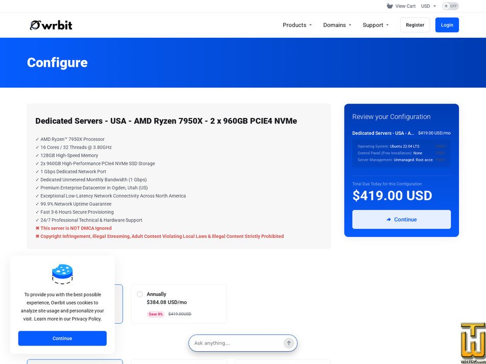 Taken on 12 September, 2026 screenshot of AMD Ryzen 7950X - (Ogden, Utah, US) from owrbit.com