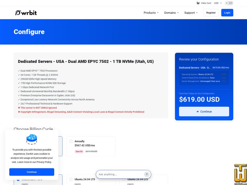 Taken on 14 September, 2026 screenshot of Dual AMD EPYC 7502 - (Utah, US) from owrbit.com