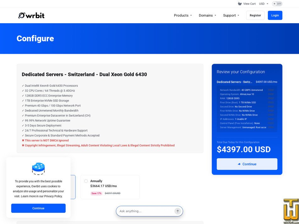 Taken on 14 September, 2026 screenshot of Dual Intel Xeon Gold 6430 - Switzerland from owrbit.com