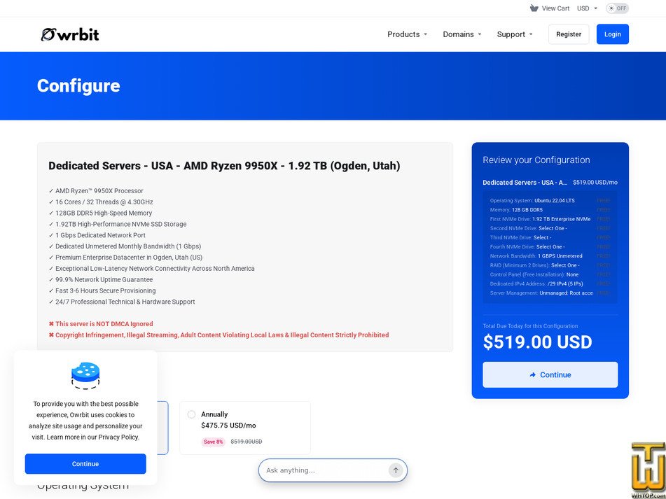 Taken on 12 September, 2026 screenshot of AMD Ryzen 9950X - (Ogden, Utah, US) from owrbit.com
