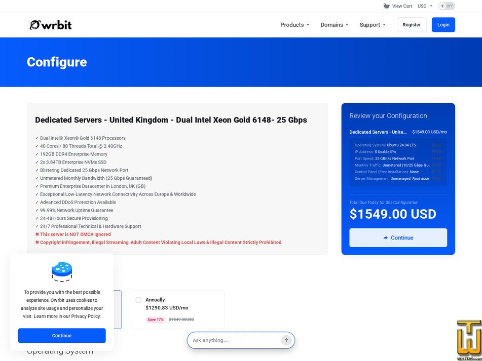Taken on 14 September, 2026 screenshot of Dual Intel Xeon Gold 6148 - (London, UK) from owrbit.com