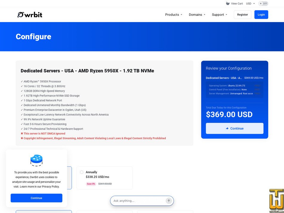 screenshot of AMD Ryzen 5950X - (Ogden, Utah, US) from owrbit.com