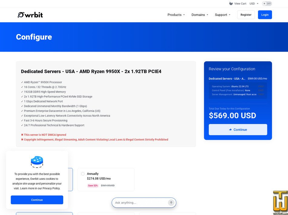 Taken on 12 September, 2026 screenshot of AMD Ryzen 9950X - (Los Angeles, CA) from owrbit.com