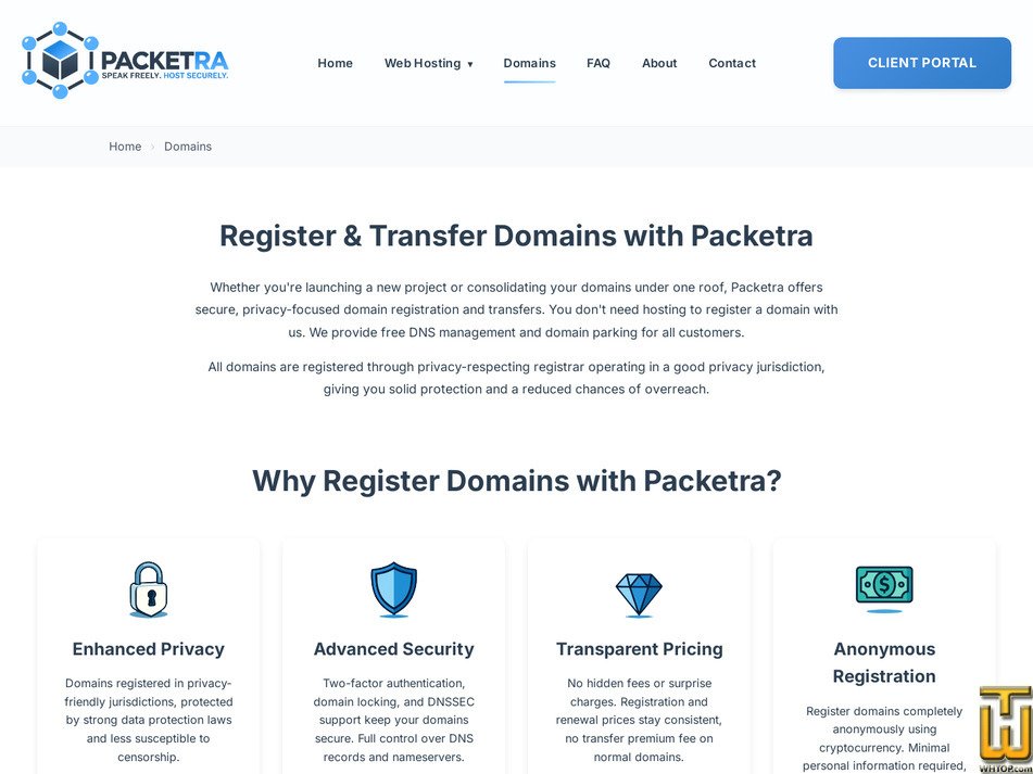 screenshot of .com Domain from packetra.com
