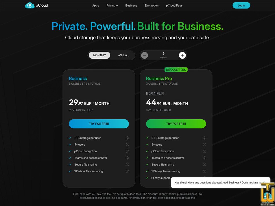 screenshot of Business Pro from pcloud.com