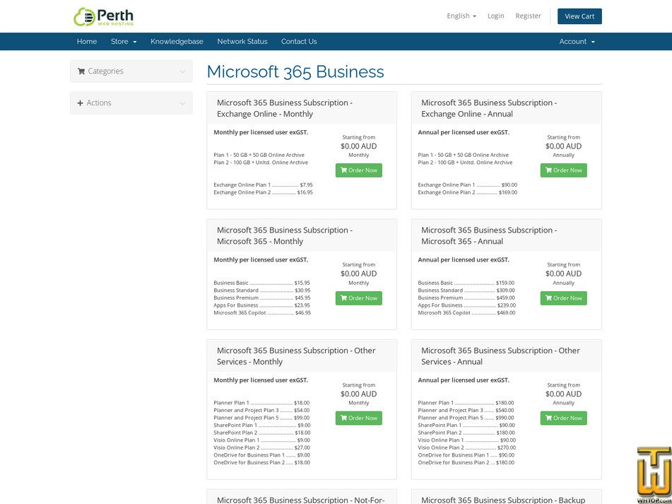Taken on 12 July, 2026 screenshot of Exchange Online Plan 1 from perthwebhosting.net.au