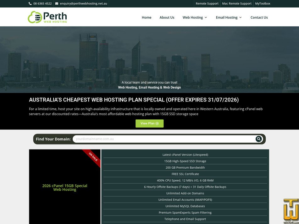 Taken on 12 July, 2026 screenshot of Entry cPanel from perthwebhosting.net.au