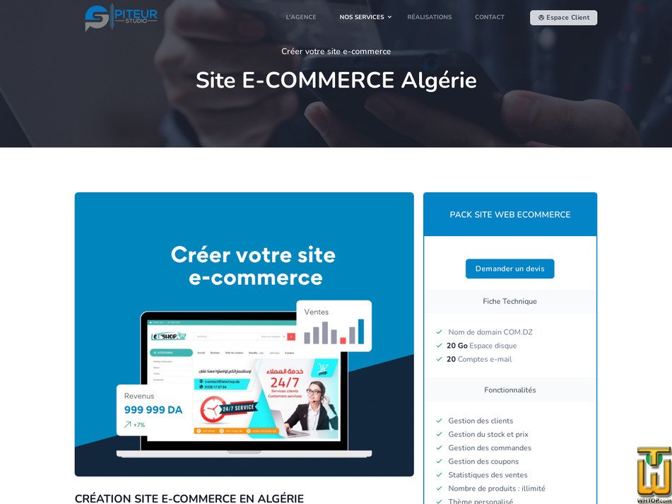 Taken on 27 July, 2026 screenshot of Pack Site Web E-Commerce from piteur-studio.dz