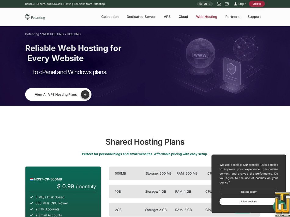 Taken on 2 September, 2026 screenshot of HOST-CP-5GB from potenting.com