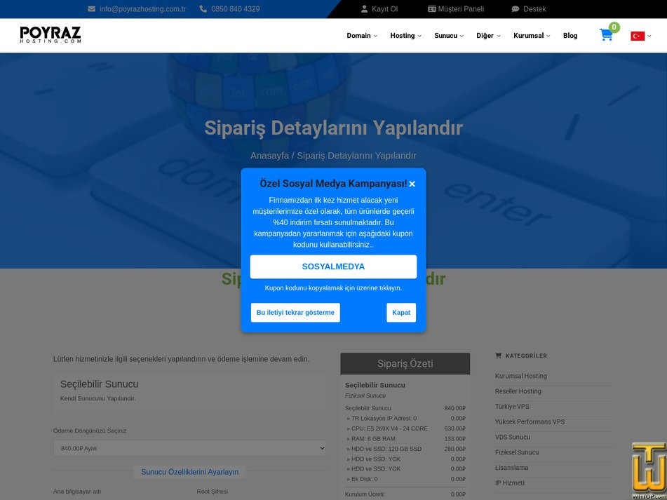 Taken on 5 October, 2026 screenshot of Configurable Server - Minimum from poyrazhosting.com.tr